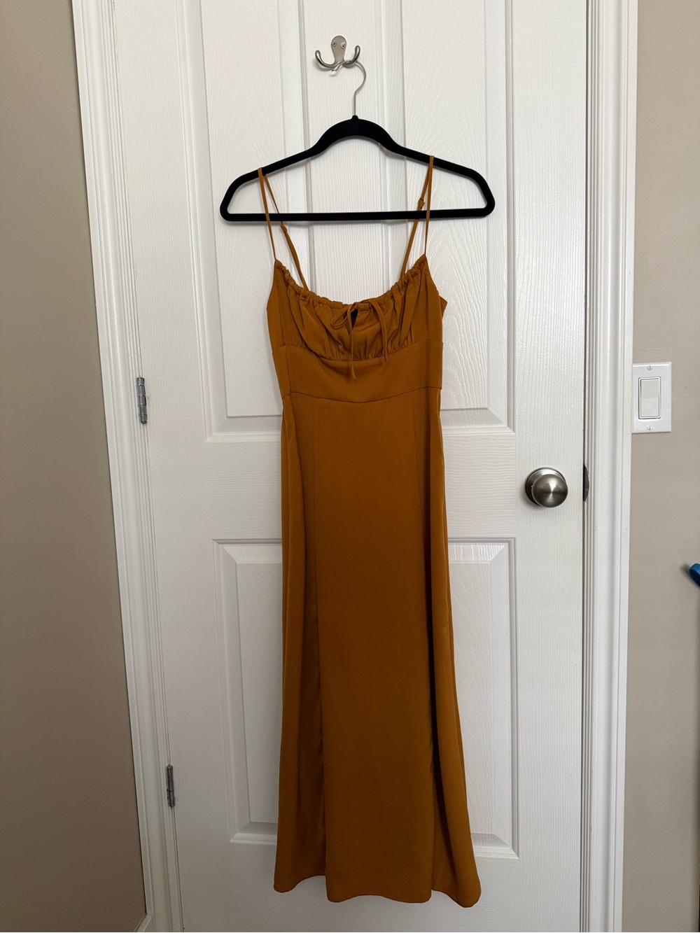 Dynamite Mustard Maxi Slip Dress with Spaghetti Straps